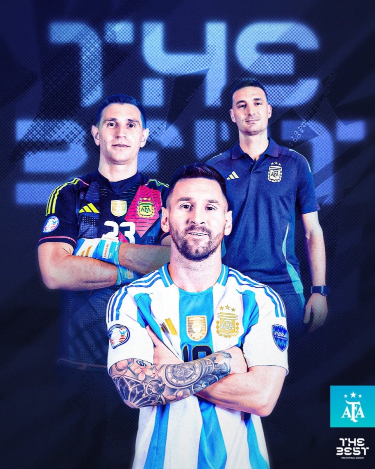 梅西、大馬丁和斯卡洛尼入選FIFA最佳提名，阿根廷國家隊(duì)曬圖慶祝